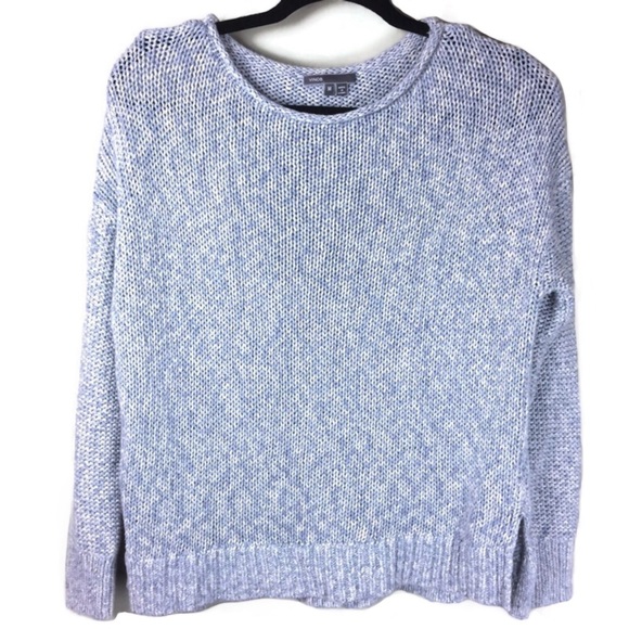 Vince Rolled Crew Neck Marled Blue Cotton Pullover Sweater Size Medium - Picture 1 of 8